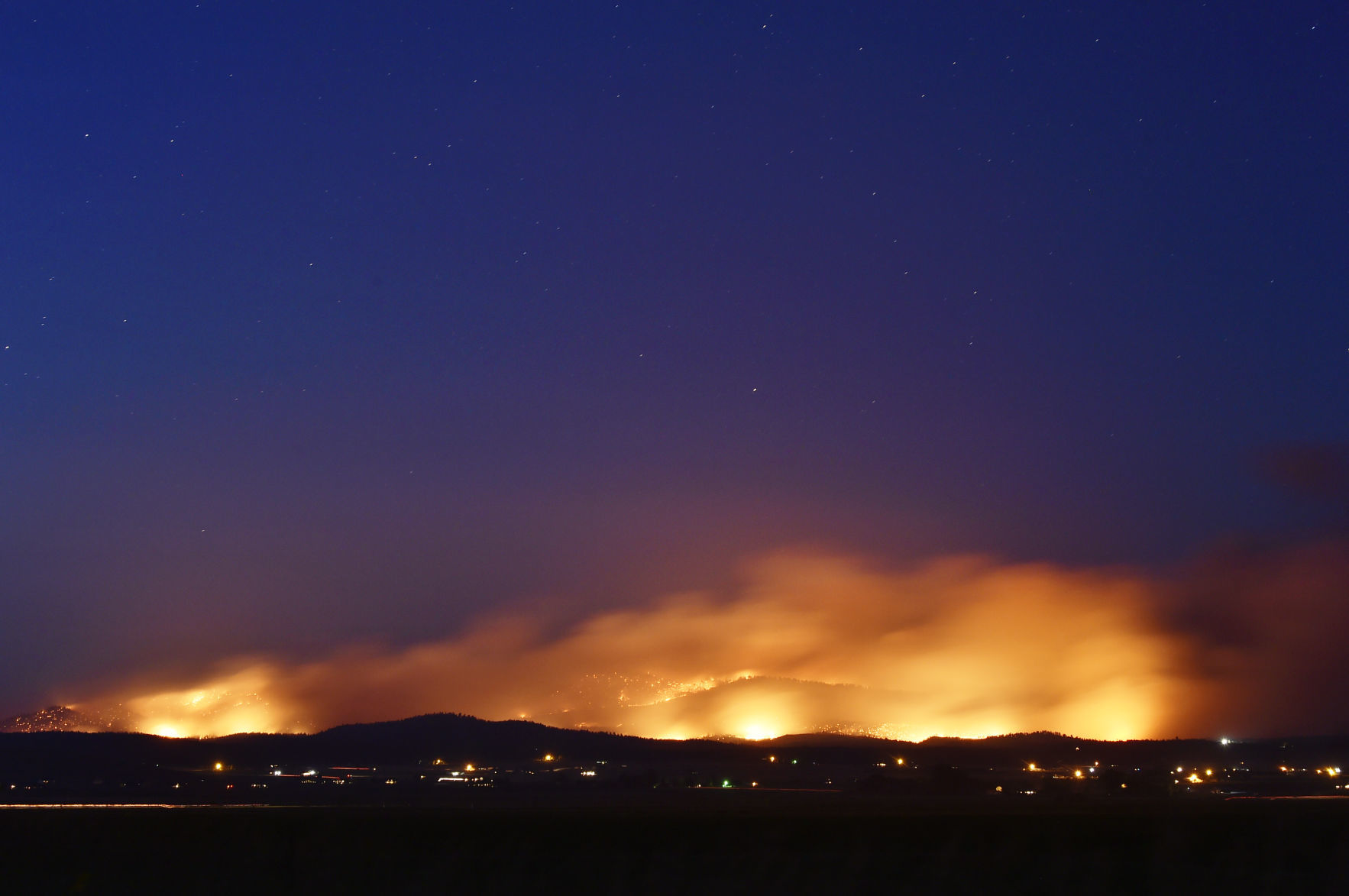 North Hills fire at night
